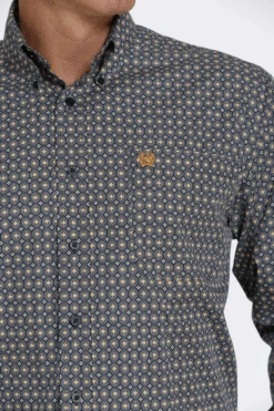 Men's Cinch Navy Geo Pattern Button Down Shirt #MTW1105449 -Deals West Wear Man Store 3c55935ddf7ef00dbdecbbe746545957