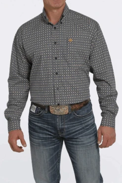 Men's Cinch Navy Geo Pattern Button Down Shirt #MTW1105449